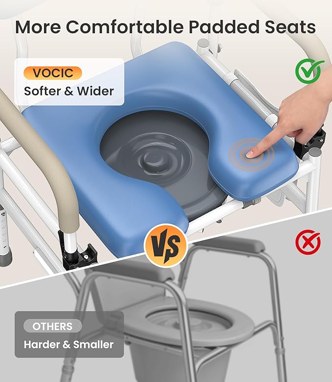 VOCIC Drop Arm Bedside Commode with Night Light, Extra Wide Adjustable, 400 lbs Padded Seat Portable Potty, 6.3QT Bucket, Heavy Duty Steel Commode Over Toilet Chair for Seniors, YR11