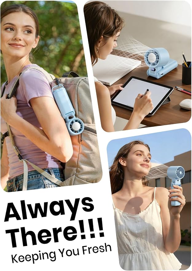 Portable Handheld Turbo Fan, 1-199 Speed Adjustable, Blue | 4 IN 1 Pocket Design with LED Display, High-Power Motor, Rechargeable Battery, Mini Fans for Indoor/Outdoor/Travel/Work
