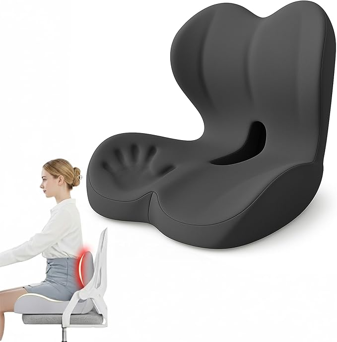 Ergonomic Seat Cushion with Back Support for Tailbone Pain Relief, Raised Seat & Thickened Lumbar Support for Office, Home, and Long-Distance Driving (Dark Gray)
