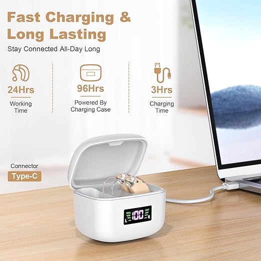 Hearing Aid for the Elderly-Easy to Operate-One Touch Adjustment-Built-in Noise Reduction-Rechargeable Hearing Aids (Skin color)