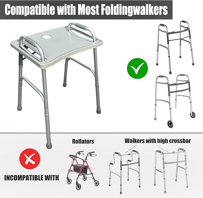Walker Tray with Cup Holder, Molded Plastic Food Tray, Fits Most Folding Walkers