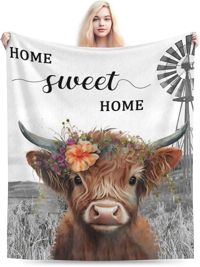 Highland Cow Blanket Soft Cozy Cattle Fleece Plush Throw Blanket Warm Lightweight Cute Farm Animal Stuff Decor Flannel Blanket Gifts for Girls Boys Lovers Adults Women Men Bed Travel 60"x80"