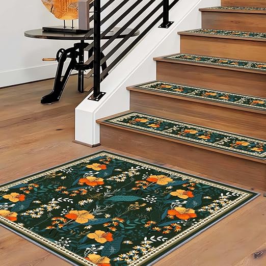 Stair Carpet Treads 1PCS, 30"X30" Indoor Safety Stair Treads for Wooden Steps, Non Slip Silent Stair Carpet, Pet-Friendly Stair Decoration Carpet, Colorful