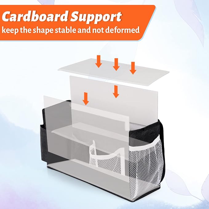Bedside Caddy, Bedside Storage Bag Hanging Organizer for Bunk Dorm Bed Rail | Bed Caddy with Hooks, Top Bunks and Dorm Essentials for Water, Tissues, Tablets, Books, Phones, Remotes and Other Necessories