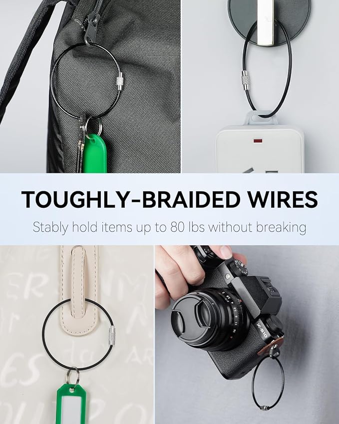 Uniclife 4 Inch Wire Keychain Cable Heavy Duty Stainless Steel Key Ring | Large Holder for Luggage Tag Keeper Travel, 1.8 mm Braided, 4.8 Inch Length, 1.6 Diameter, 80 lbs Hold, Corrosion Resistant