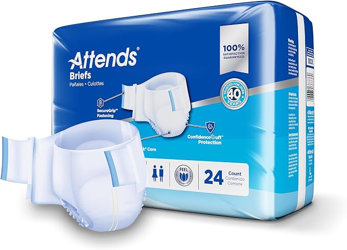Attends Confidence® Adult Unisex Disposable SmartCool® Briefs, Large,44"-58" Waist, SecureGrip Tab Closure, Ultimate Absorbency, Dry-Lock Containment Core, 24ct Bag