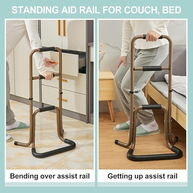 EasyVibe Aluminum Sit to Stand Lift for Elderly, Adjustable Height Stand Assist Aid with Stepped Padded Handrails, Portable Standing Assist Device with Anti-Slip Base, Supports Up to 440 lbs