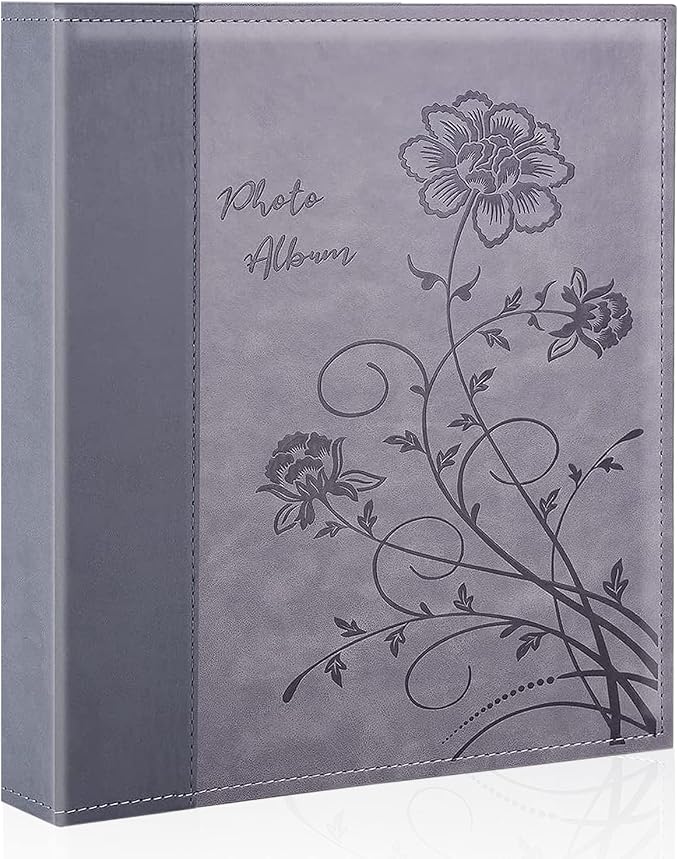 Photo Album 8x10 Clear Pages Pockets Leathe Cover Slip Slide in Photo Album Holds 100 Vertical 8x10 Photos Picture Book for Wedding Family (Grey)