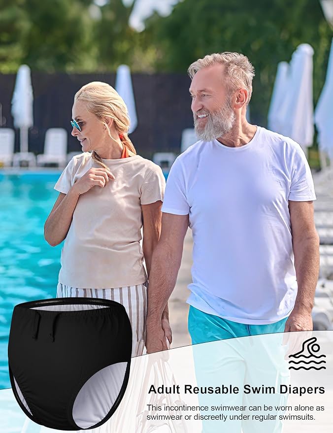 Adult Reusable Swim Diapers for Incontinence pecial Needs Swimwear Waterproof Leakproof Cloth Diaper Covers Unisex Black 3XL