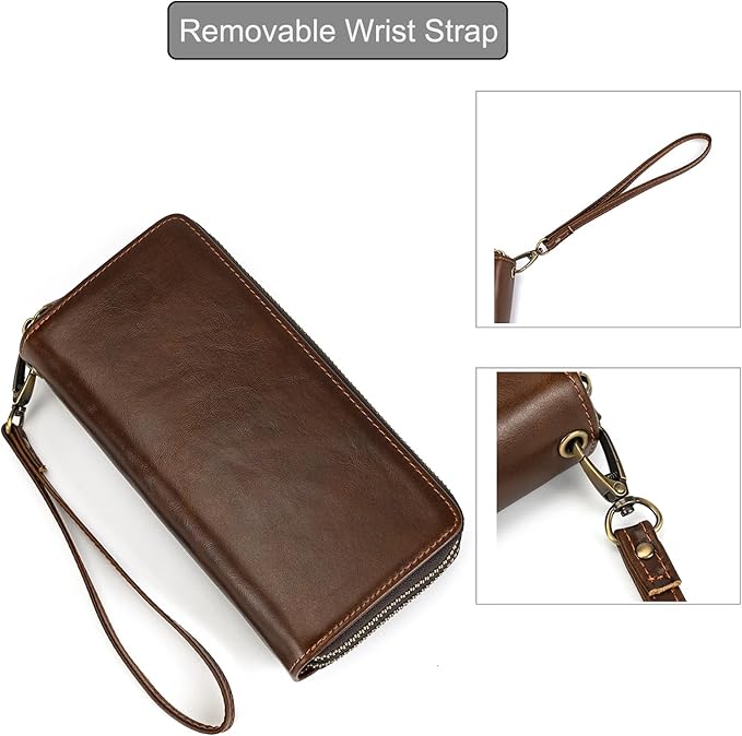 Genuine Leather Long Wallet for Men, Large Capacity Purse Clutch Bag Handbag Checkbook Cash Credit Cards Phone Holder | Large Capacity