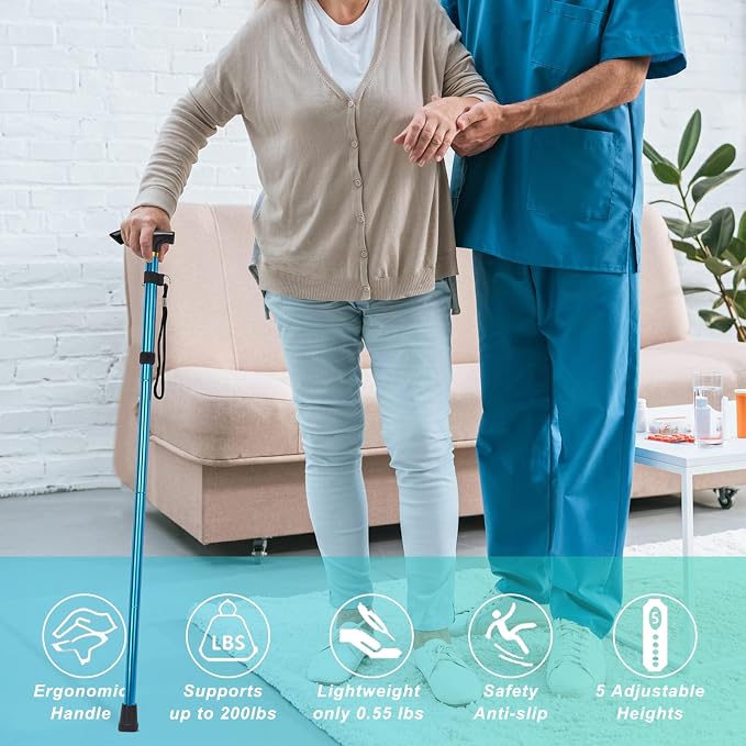 Walking Cane, Folding Cane for Man & Women, Portable Lightweight | 5-Level Adjustable Height, Collapsible Cane for Seniors Balancing Mobility Aid