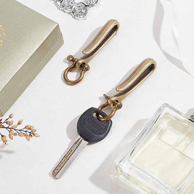 PH PandaHall 2 Sets Fish Hook Key Chains, Antique Bronze Key Rings | Wallet Clip Belt Buckle, Solid U-Shaped Key Chain, Belt Key Ring Pocket Clip with Key Fob, Heavy Duty