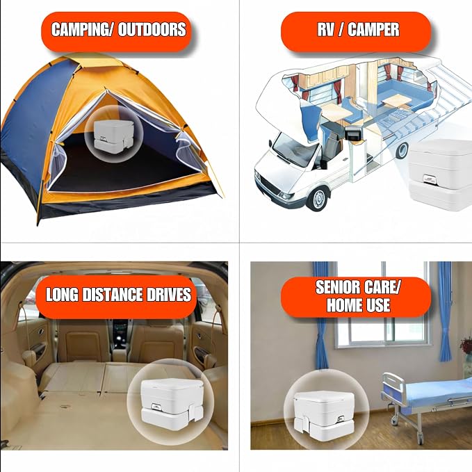 SEAFLO Premium Camping Portable Toilet - 5.8 Gallon Waste 3.43 Gall Fresh Tank (100 Flushes), 440 lbs Max Weight, Level Indicator, Sealed Waste Tank for RV, Boat, Elderly, Off-Grid, 4-Year Warranty