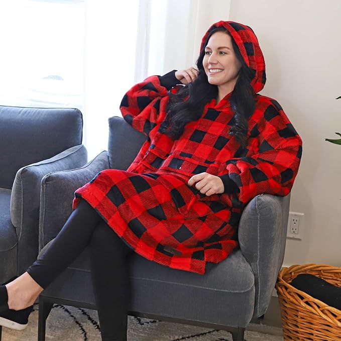 Catalonia Oversized Blanket Hoodie Sweatshirt, Wearable Sherpa Lounging Pullover for Adults Women Men