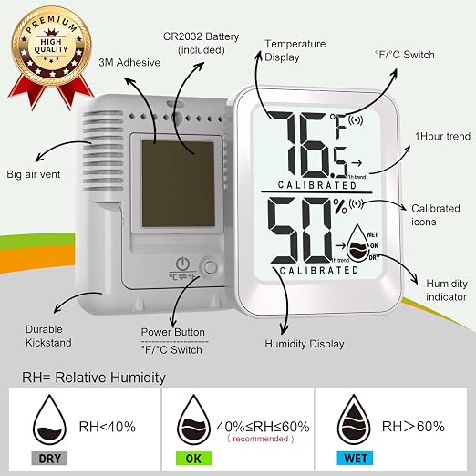 AyayaBoss 3 Pack Room Thermometer Indoor Hygrometer | Mini Size, Monitor Temperature & Humidity, Accurate Fast Read, Easy To View, Kickstand/Hanging/Wall Adhesive, ℉/℃, w/ Battery
