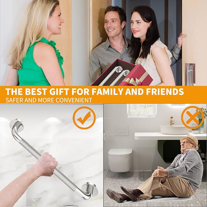 2 Pack 18 inch Shower Grab Bar with Knurled Anti-Slip Grip, ADA 500lbs Supporting, Grab Bar for Bathroom with Concealed Screws, Stainless Steel Chrome Polished Handicap Grab Bar for Christmas Gifts