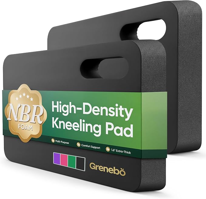 Grenebo 2-Pack Kneeling Pads, Extra Thick NBR, 17.3 x 11 x 1.6 in, Black | Soft NBR Foam Cushion for gardening kneeling pad use, Knee pad support for Gardening, Baby Bathing, Exercise and Work