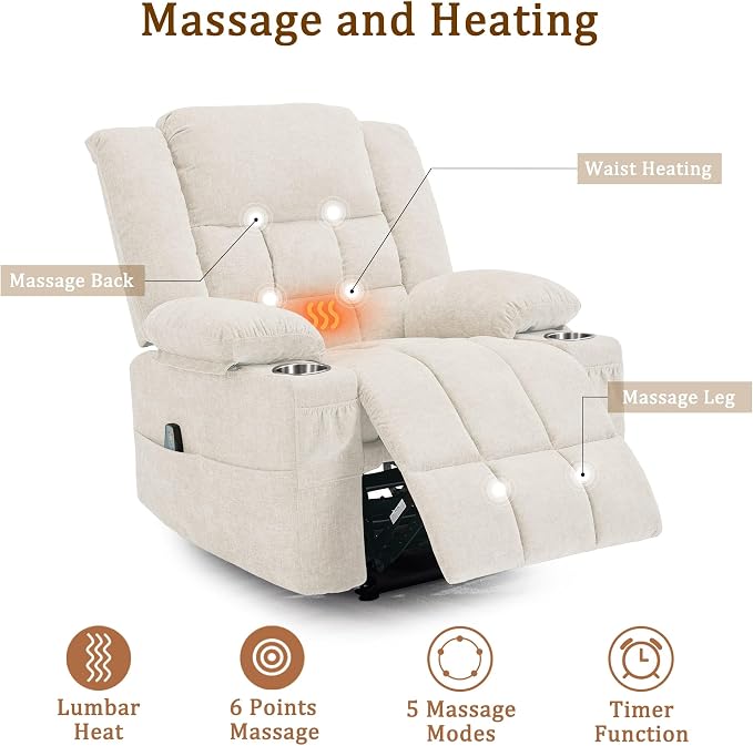 Korser Recliner Chair for Adults, Wall Hugger RV Recliner with Massage and Heating, Zero-Gravity Recliners, Electric Power Recliner Chair for Living Room, Bedroom, Home, Theater Seating (Beige)