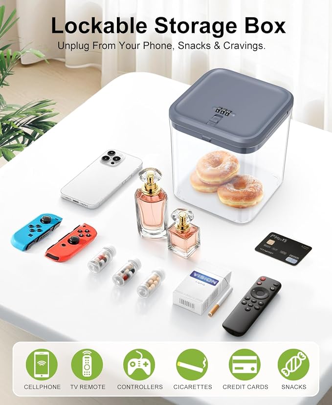 ySky Lockable Storage Box with Combination Code - Secure Medicine Safe, Phone Jail & Snack Container for Refrigerator, Home, Office- Durable Multi-Purpose Lock Box(Navy)