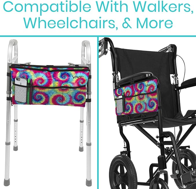 Vive Walker Bag - Accessories Wheelchair Basket Pouch (Water Resistant) - Seniors Caddy Accessory Attachment for Folding, Rolling Walkers - Carry Storage Carrier Tote - Lightweight, Universal Size