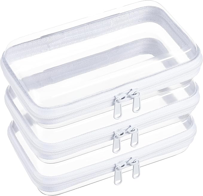 3-Pack Small Clear Hard Shell Zipper Pouches, Clear Zipper Bags, Hard Case Pouches for Purse & Diaper Bag Organizer,and Travel Essentials（3S）