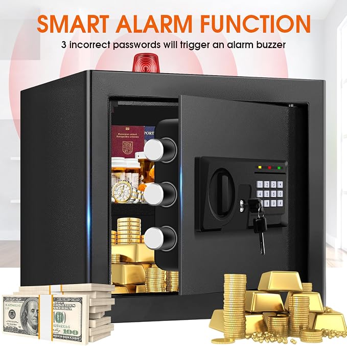 1.8 Cuft Fire proof Safes for HOME USE, Anti-Theft Digital Security Safety Box with Programmable Keypad and Spare Keys, Home Safes Fireproof Waterproof for Money Medicine Document Valuables