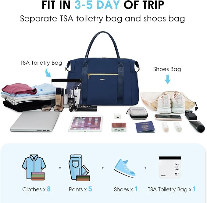 WANDF For Spirit Airlines Personal Item Bag 18x14x8 Underseat with Wet Pocket & Shoe Compartment & Tsa Approved Toiletry Bag