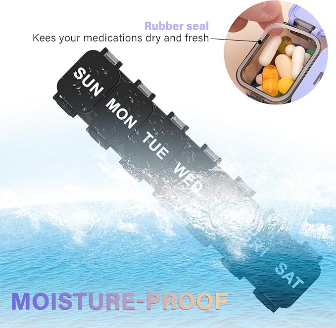 2-Pack Extra Large Weekly Pill Organizer - XL Vitamin Holder with 7 Detachable Compartments, Portable Medicine Pill Organizer for Supplements, Daily Pill Case for Home and Travel