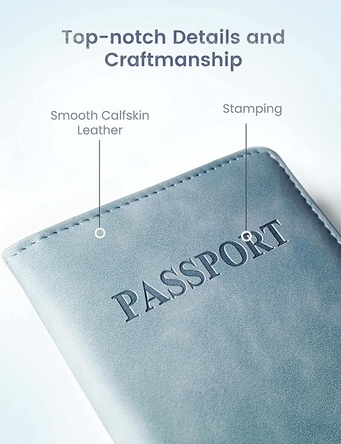 Passport Holder Passport Case Travel Wallet with See-Through Card Holder Passport Cover with RFID Blocking Clear Pocket for Photo Calf Leather