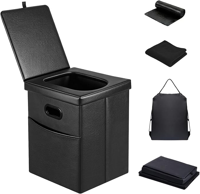 Panmout 16.5" XL Portable Toilet for Camping, Foldable Travel Toilet for Adults with Cushioned Seat, Heavy Duty 190lbs Capacity Commode for Car, Road Trip, Outdoor Emergency & Bedside Support