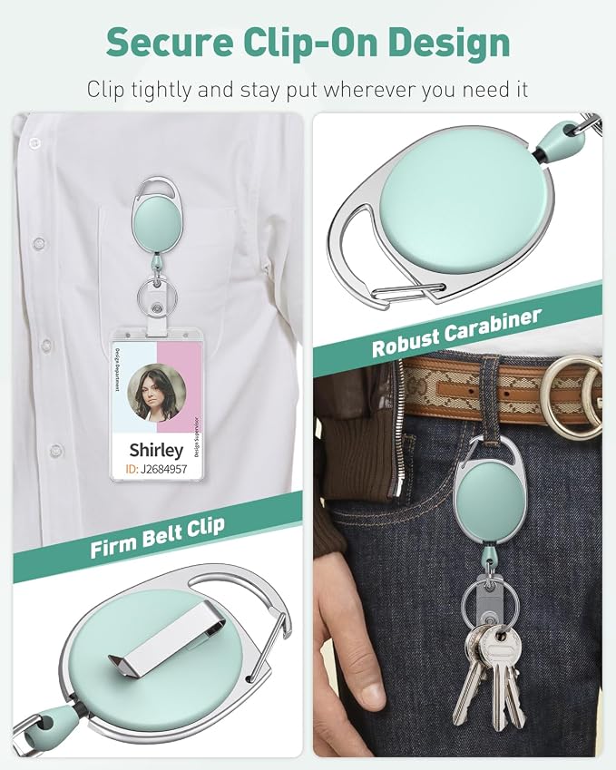 Uniclife 2 Pack Retractable Keychain, Retractable Badge Reel, Heavy Duty Badge Holder Clip for Keys and ID Card, Key Chain Extender with Carabiner Belt Clip and Key Ring, Light Green