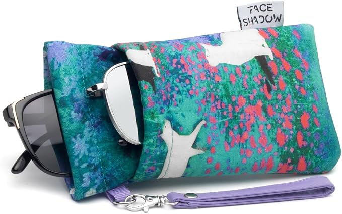 Face Shadow Double Glasses Case Soft Eyeglass Case For Women Men Squeeze Top Sunglasses Case With Cleaning Cloth