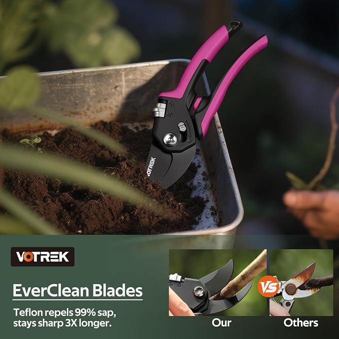 Pruning Shears for Gardening, [Patented Stepless Handle Opening] - Garden Scissors with Ultra-Sharp SK5 Steel for Weak Hand, Universal Fit for All Hand Sizes, Effortlessly Cuts 1-Inch Branches
