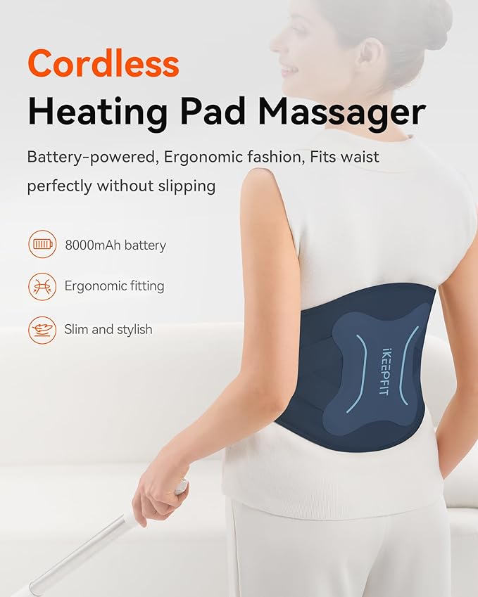 Cordless Heating Pad with Massager for Back Pain Relief: MAXwarm® 4.0, Portable Heated Back Brace with Lumbar Support for Sciatica, Large 8000mAh Battery, Christmas Gift for Women Men 65"