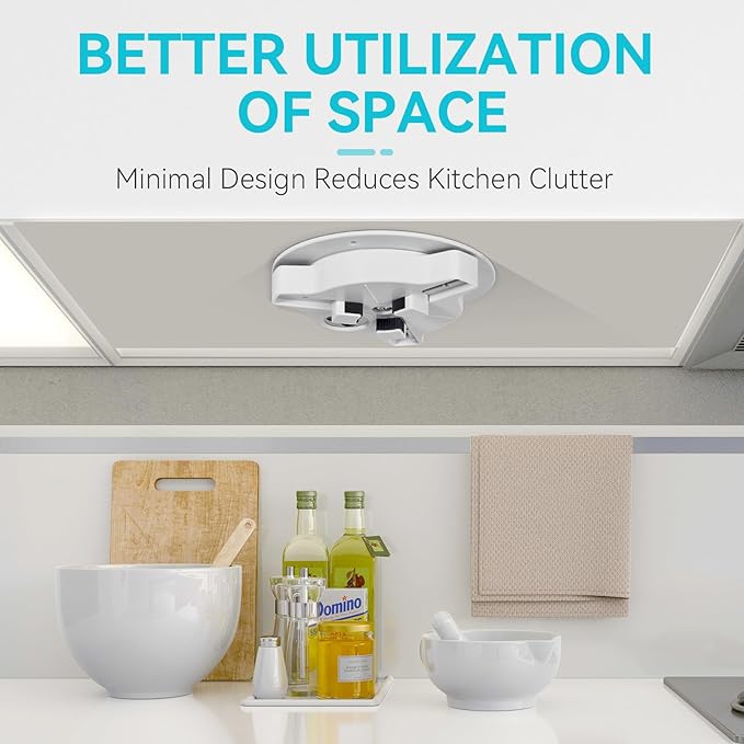 Jar Opener Bottle Opener for Seniors with Arthritis - Under Cabinet Jar Opener for Weak Hands, Rotary Lid Opener, Easy Twist-Off Lids for Jars & Bottles, Original Kitchen Gadgets (White)