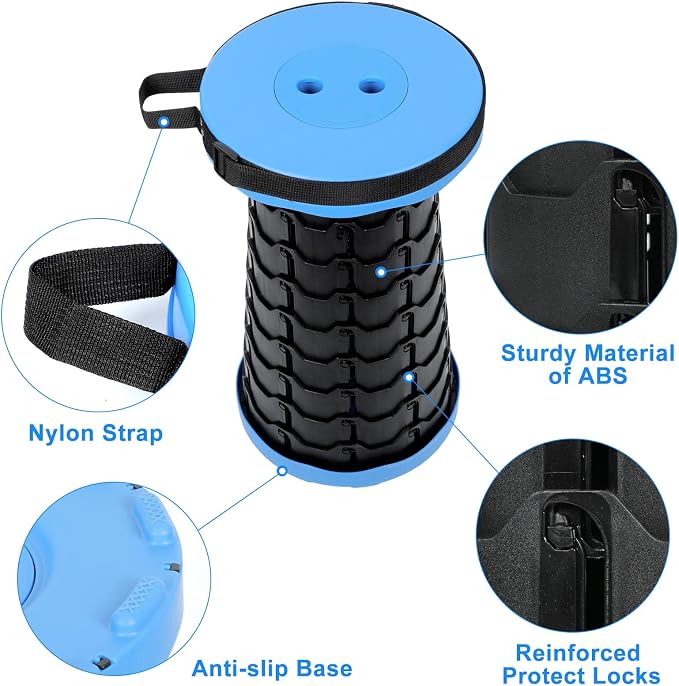 VOLIXOD Foldable Telescoping Stool Portable, Retractable Stool for Adults, Upgraded Collapsible Folding Seats with Load Capacity 550lbs, Camping Stools for Adults