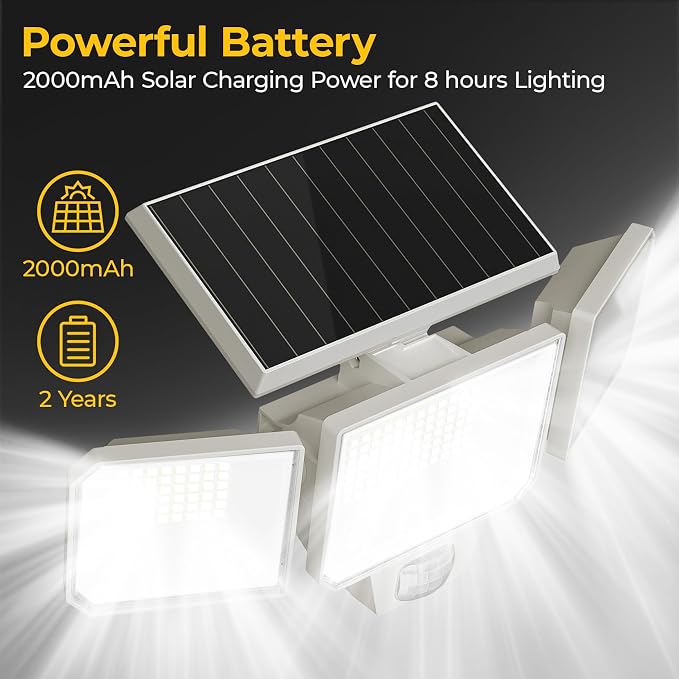 Solar Motion Sensor Lights, Remote Control, 3 Modes, 2 Pack | IP65 Waterproof LED Security Flood Light, Solar Powered Outside Wall Light for Porch, Garage, Garden, Lawn and Backyard Yard