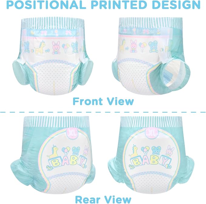 Littleforbig Adjustable Hook-and-Loop Fastener Closure Adult Printed Cloth Back Diaper 10 Pieces - Baby Parade (X-Large 48"-56")