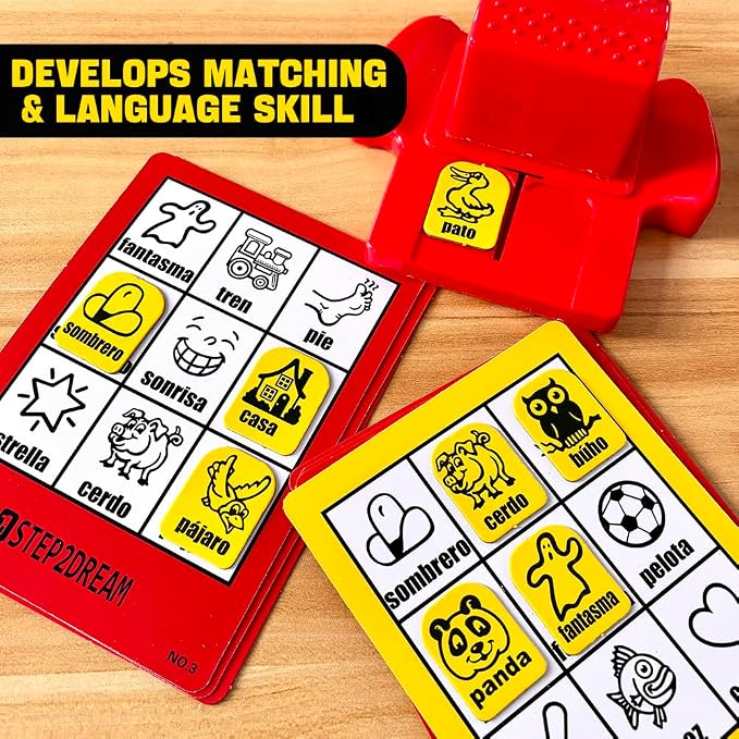 1step2dream Spanish Bingo Game for Kids: Enhancing Learning with Spanish Sight Word Matching Games - Ideal for Classroom & Family | Fun Sightwords Game