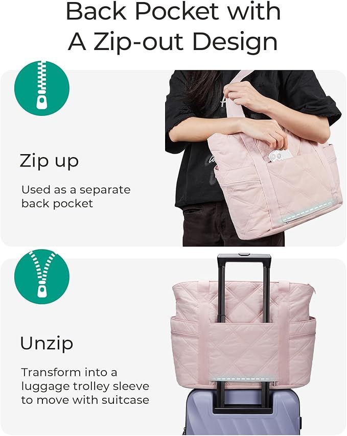 BAGSMART Crush Tote Bag for Women, 20L Puffer Work Tote with Zipper | Quilted Nurse Hospital Bag For Travel College Gym