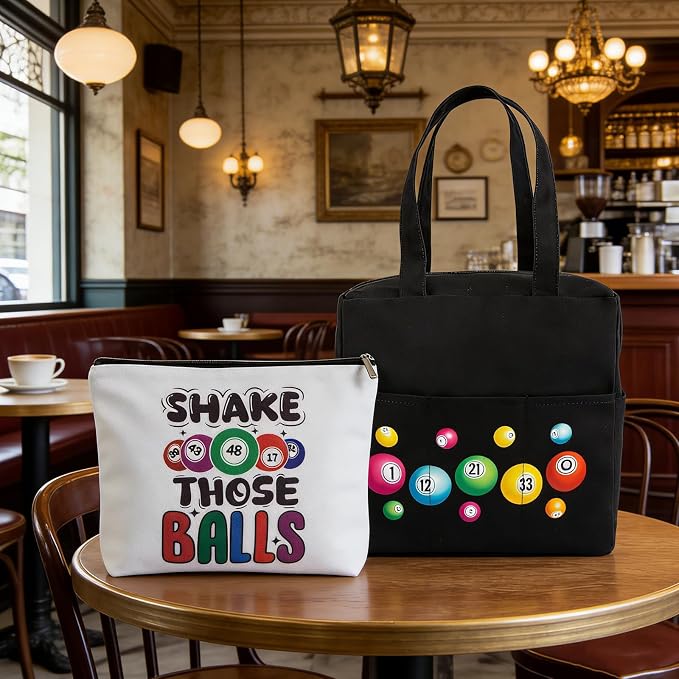 Bingo Bag with Pockets on Clearance for Daubers Dobbers Supplies Accessories,Zipper Bingo Makeup Bag,Digital Game Keychain,Gifts Set of 3 for Game Lover Gambler Women Adults Seniors Elderly