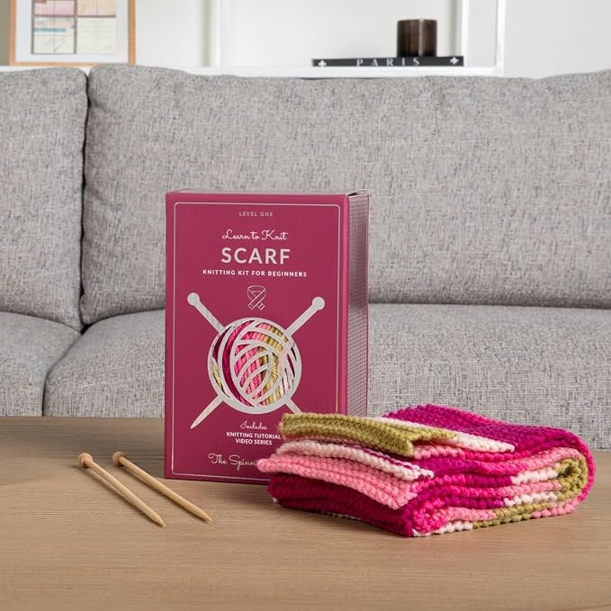 The Spinning Hand Knitting Kit for Beginners Adults – Educator-Designed, Self-Striping Wool Yarn, Bamboo Needles & Video Tutorials (Dragonfruit)