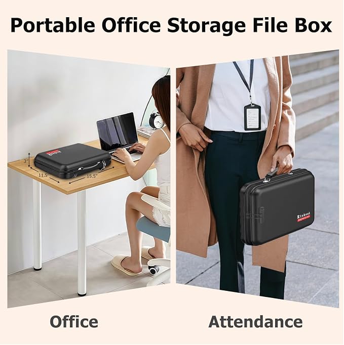 Fireproof Document Box with Lock & Shoulder Strap - Waterproof Hard-Shell File Organizer with Pocket Accordion File Folder, Portable Fireproof Box Safe Storage for Important Documents, Laptop