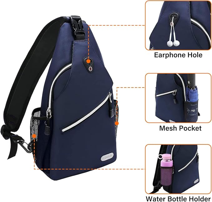 MOSISO Small Sling Bag for Men, Crossbody Shoulder Chest Daypack Bag | Sling Backpack for Casual Travel Hiking