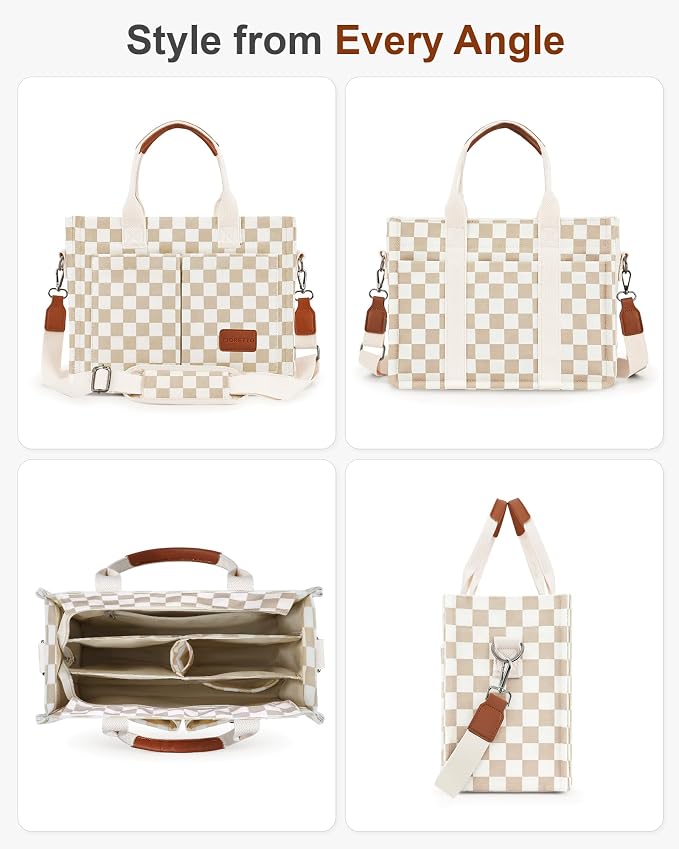 FIORETTO Canvas Tote Bag for Women with Zipper Closure & Individual Compartments for Work College for Teacher & Nurse