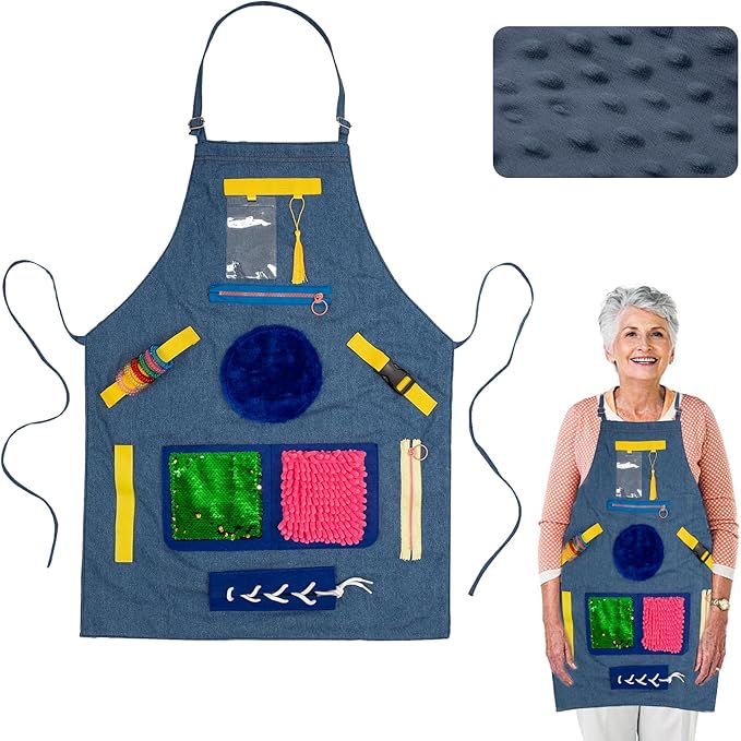 Dementia Products for Elderly,Fidget Apron,Fidget Blanket for Adults with Dementia,Games for People with Dementia,Alzheimers Activities,Autism Toys,Sensory Fidget Toys,Dementia Activities for Seniors