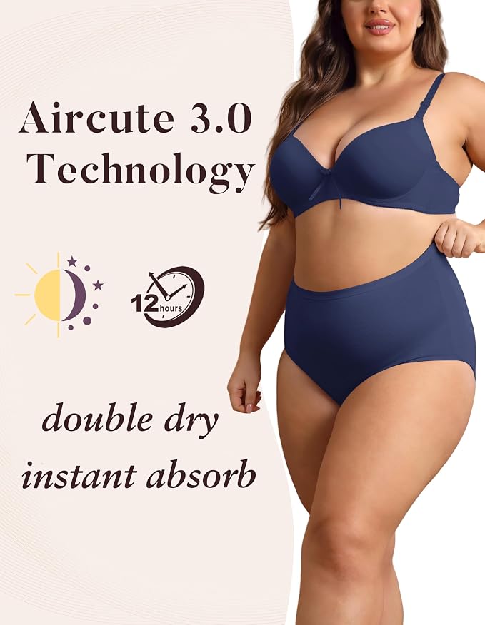 AIRCUTE Washable Urinary Incontinence Protective Underwear for Women Leak Proof Absorbent Reusable Panties 60ML 1 Pack (Dark Sea, Large)