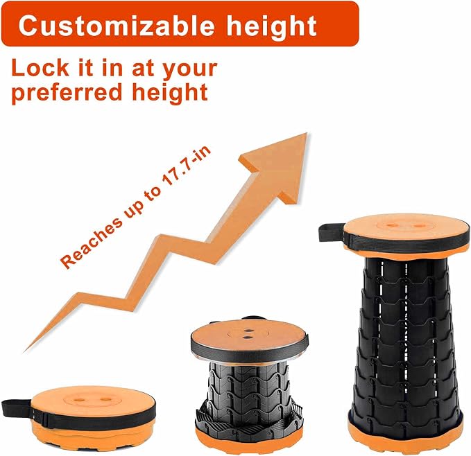 VOLIXOD Foldable Telescoping Stool Portable, Retractable Stool for Adults, Upgraded Collapsible Folding Seats with Load Capacity 550lbs, Camping Stools for Adults