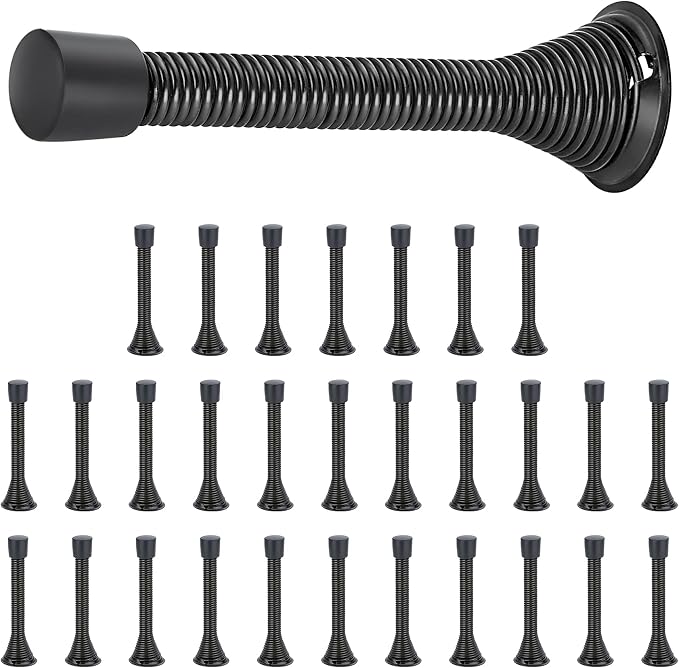 Ravinte Door Stoppers, 30 Pack Black Spring Door Stops with Rubber Bumper, Door Stoppers for Bottom of Door
