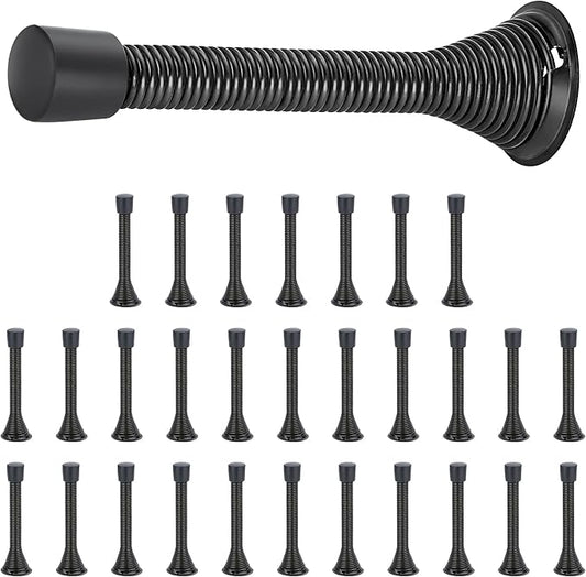 Ravinte Door Stoppers, 30 Pack Black Spring Door Stops with Rubber Bumper, Door Stoppers for Bottom of Door